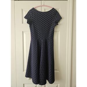 Leota Navy Blue Geo Pullover Circle Jacquard Pattern Dress, Women's Small NWOT